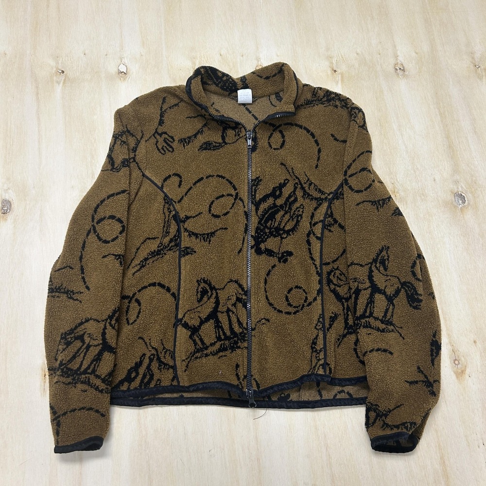 Vintage Rough Rider Jacket Womens Large Brown Fleece Horse Made USA Full Zip